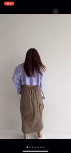 Rok Cargo Belah Cotton Twill Skirt Korean Style Wanita Kekinian