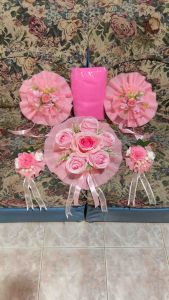 พร้อมส่ง ดอกไม้ติดรถเจ้าบ่างานแต่งงาน-4.ชมพูโอรส ดอกกุหลาบใหญ่ Set 8ชิ้น