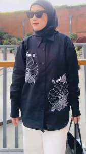 Siji alesa kemeja katun bordir embos bunga