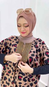 Gamis Kaftan Leopard Renda Realeting Depan // Gamis Kaftan Jumbo Viral Bahan Rayon Premium