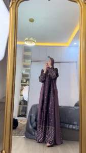 DRESS GAMIS SET HIJAB SILK MIX CERUTY PREMIUM MOTIF TERBARU BUSUI KEKINIAN // ZAHRA GAMIS SET HIJAB CERUTY