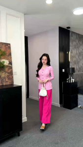 Set bộ nữ bà ba gấm 2 da cổ tim -đồ lam nữ -đồ đi chùa