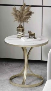 Kệ bàn góc Sofa phòng khách 1 mặt đá tròn chân kim loại kiểu đuốc BG-26 sang trọng hiện đại