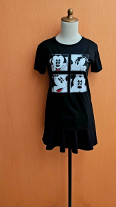atasan kaos wanita hitam gambar mickey S santai lengan pendek