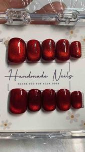 เล็บลูกแก้วสีแดงเชอร์รี่Redflame09 เล็บปลอมสำเร็จรูปพร้อมติด เลือกทรงได้ แถมอุปกรณ์ติดเล็บครบชุด งานแฮนด์เมดสีเจลแท้ (พร้อมส่ง)