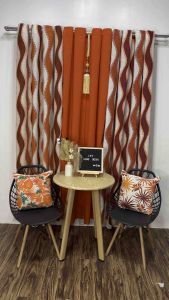 Orange Curtain Printed & Plain Spiral Design with Ring Holes