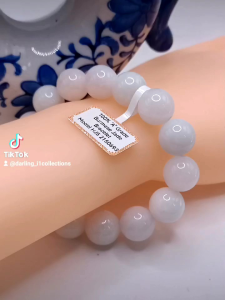 💘100％ Authentic Brand New "A" grade Burmese jade bracelet auspicious milk-white base colour beads unique treasure high translucency large size beads (diameter13.8mm x 15units) lustrous surface 98%> perfection rare collectable item