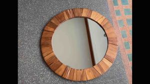 กระจกติดผนัง กรอบกระจก ปีกไม้ ไม้สัก สีธรรมชาติ แต่งผนัง วงกลม กระจกวงกลม มินิมอล 78x78x2.5cm งานทำมือ ของแต่งบ้าน Teak Wood Bark Round Wall Mirror