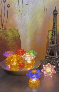 Battery/Plug-in Dual-Use Colorful Blessing Lotus Lamp for God Buddha 7cm