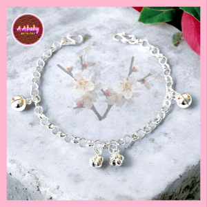 🌈AAbaby Galleries AA419 Original Baby Silver Anklet Bracelet Plum Blossom Bells & Round Bells(Rantai Kaki/Tangan/Gelang Kanak)
