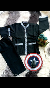 Setelan Koko Pangsi Anak Laki-Laki Motif List Abu Bahan Wolvis