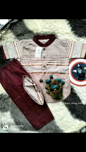 Setelan Koko Kurta Anak Laki-Laki Toyobo Katun Lengan Panjang Motif Polos Usia 1-15 Tahun