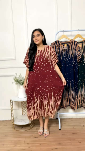 Daster Busui Jumbo Motif Bunga Daun Dress Wanita Kancing Depan Bahan Rayon Adem
