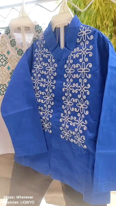 Baju Atasan Setelan Baju Koko Anak Laki Laki Import Murah Set Baju Koko Panjang Katun Bordir Biru Pendek ( J )