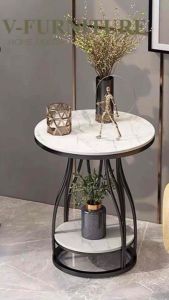 Bàn góc kệ Sofa phòng khách 2 mặt đá tròn chân kim loại sơn tĩnh điện kiểu bình hoa BG-03
