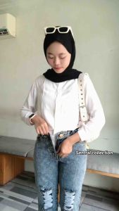 Celana Jeans Wanita Ripped Grey Sobek Terbaru