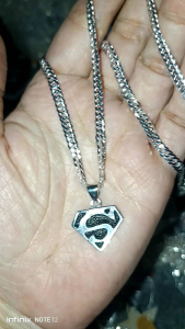 silver Italy 925kids superman thick doublechain necklace