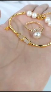 Set Perhiasan Lapis Rhodium Model Bambu Mutiara Air Tawar Kirim Dari Lombok