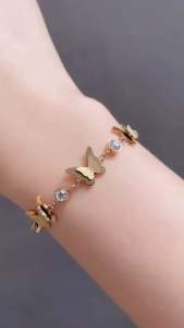 Perhiasan Gelang Kupu-Kupu Titanium Lapis Emas CXA165