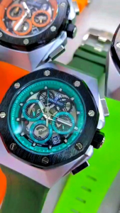 GROSIR TERMURAH!!!...Jam Tangan Pria Keren New AP CHRONOGRAPH Body Silver Black Strap Rubber Grade Super