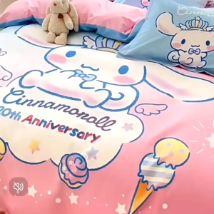 CNY Sales Hello Bobo Cartoon Sanrio Cinnamoroll 100% Cotton Quilt Cover Set Super Single Queen King Fitted Sheet Kids Bedding Set Cadar Sarung Selimut