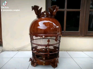 Sangkar Perkutut Kubah Jati Ukir Merak