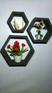Rak dinding Hexagonal kayu lebar 10cm berbagai varian warna