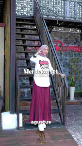 NEW MERDEKA SET - SETELAN WANITA MOTIF KEMERDEKAAN KAOS DAN ROK HYGET PLISKET POLOS BY ANNAIRA.ID