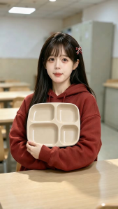 Melawares Plate Dividers beige four-compartment tray for organized meal serving in school cafeteria setting
