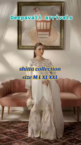 [PRE-ORDER] 2025 SEPT READYMADE WHITE BOLLYWOOD SUIT WITH SHARARA PANT WITH EMBROIDERY SEQUINS WORK SIZE M TO 2XL ( DELIVERY 10 WORKING DAYS) ETA: 2025-12-30
