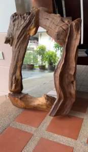 กระจกติดผนัง กรอบกระจก ปีกไม้ ไม้สัก สี่เหลี่ยม กระจกติดกำแพง กระจกสี่เหลี่ยม มินิมอล 57x10x75cm งานทำมือ ธรรมชาติ Teak Wood Bark Wall Mirror