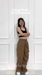 Celana Cargo Pants Highwaist Bahan Drill Premium Kulot Cargo Loose Pants Wanita