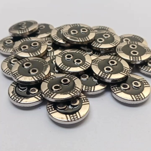 100Pcs Kancing Baju Gepeng Kemeja Corak Mata Silver hitam Ukuran 13mm/Motif Baling