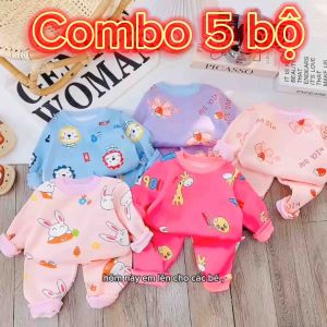 Combo 5 bộ nỉ cao cấp lót lông mềm cho bé trai bé gái từ 4-16kg(ngẫu nhiên)
