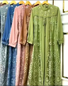 Nadhira Dress Gamis Wanita Dewasa Kekiniaan Koreaan Style Gamis Pesta Mewah Elegan Nadhira Dress Bahan Ceruty Baby Doll Mix Brukat Aplikasi Mutiara Swarovski Gamis Pesta Mewah Kondangan