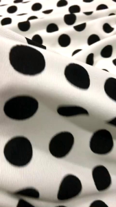 vải thun xốp chấm bi trắng đen 2cm dày vừa _( khổ 1m5) co dãn may đầm váy body