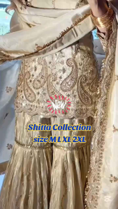 [PRE-ORDER ] 2025 NOV READYMADE GRAND CREAM BOLLYWOOD SUIT WITH SHARARA PANT WITH EMBROIDERY SEQUINS WORK SIZE M TO 2XL ( DELIVERY 10 WORKING DAYS) ETA: 2026-01-30 | ELEGANT CREAM EMBROIDERED SEQUENCE WORK SHARARA SUIT WITH DUPPATA