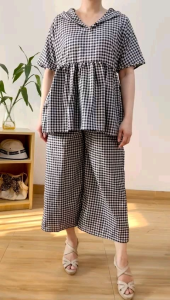 ECLAIRE 063 Setelan Celana Hoodie Kotak-kotak Square Geometris Gingham Korea Kasual Mode Casual Santai Dailywear lag