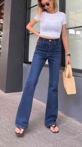 Aevelyn Jeans กางเกงยีนส์รุ่น Bowky Midnight Blue Flare Jeans High Rise Premium Japanese Denim