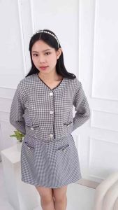 LONAIRE 2430# - Houndstooth Set Cardigan Setelan Wanita Premium Bahan Semiwol