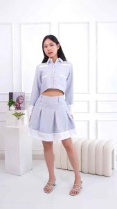 LONAIRE 2590 - Setelan Wanita Tweed Premium Full Furing Cardigan dan Rok