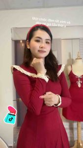 Váy Nữ Tay Dài Bánh Bèo Cổ Tròn Đầm Body Nữ Thời Trang Tiêu Thư Thanh Lịch Dễ Thươg Women