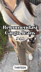 Celana Panjang J41 Highwaist Cargo Jeans Wanita HW Kulot Kargo Wanita High Waist Lurus Gesper Tali