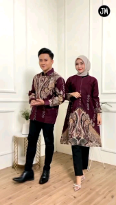 Batik Couple & Kemeja Batik Pria Lengan Panjang Motif Alang Ayu Burgundy