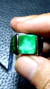 Batu cincin giok kembang hijau asli