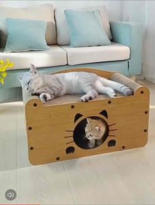 Large 56cm Cat House Cat Nest Cat Scratcher Double Storey Wood Cat Bed