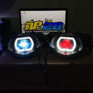 REFLEKTOR LAMPU DEPAN MIO SPORTY 5TL PLUS LAMPU MODEL BILED 35 INCH CUSTOM SMOKE / 1 PAKET LAMPU DEPAN PLUS BILED 35 INCH MIO SPORTY 5 TL CUSTOM