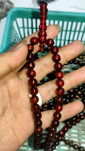 TASBIH KALUNG FOSIL AKAR BAHAR MERAH DELIMA TEMBUS CAHAYA