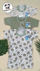 Top 1 DENZIE - 3 Setelan Baju Bayi Seri Sage Pendek Kancing Bahu Usia 0-12 Bulan Motif Hewan Polos