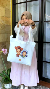 Tote Bag Landscape Kartun Toy Story Totebag Toys Kanvas Penutup Resleting